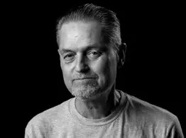 Black and white photograph of Jonathan Demme