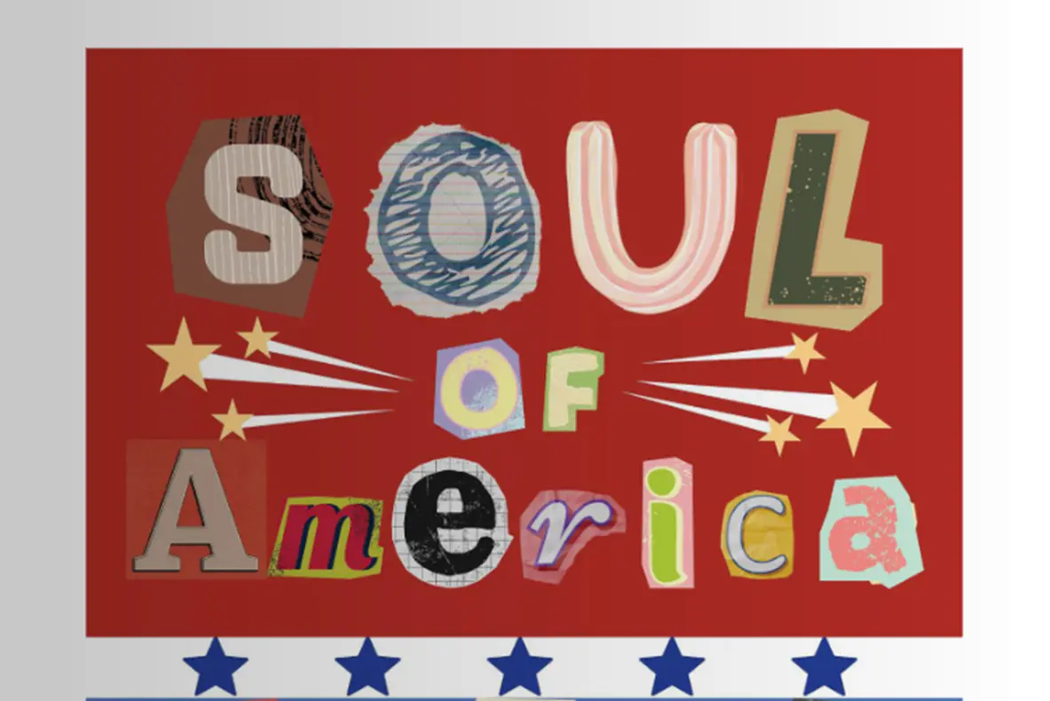 Soul of America spelled in cutout letters on a field of red.