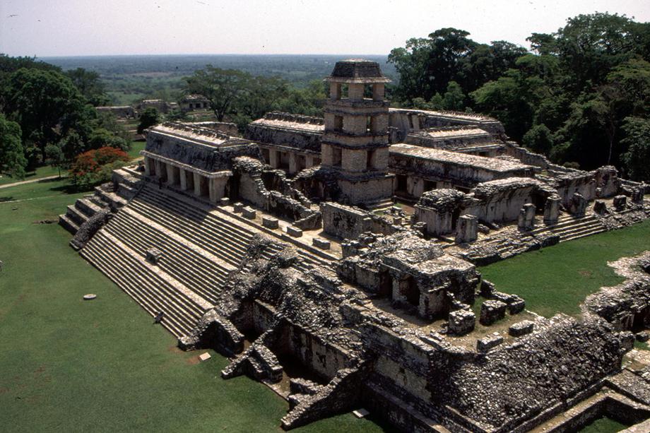 Aerial view of the Mayan Palacio in Mexico