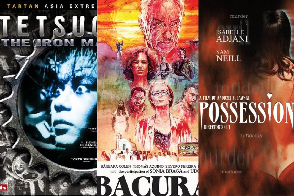 Slices of DVD covers from Tetsuo the Iron Man, Bacurau, and Possession.