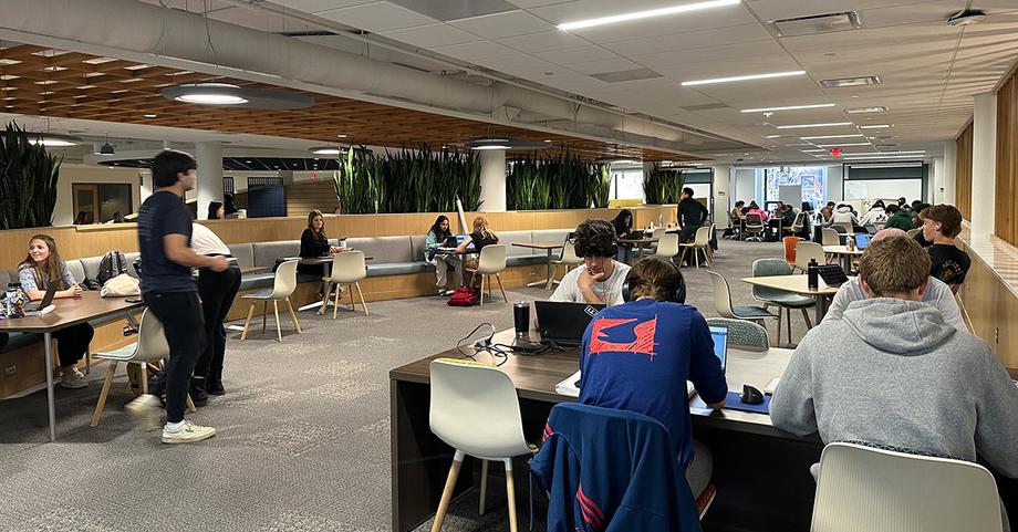 Students studying in the Clark Commons.